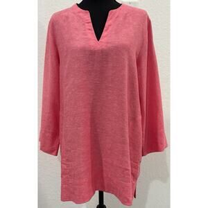 Lands’ End Pink Linen/Rayon Blend Tunic with Pockets 3/4 Sleeves Size Medium